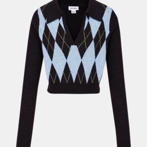 Argyle Pattern V Neck Cropped Knitted Top