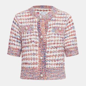 Contrast Trim Faux Pearl Button Cardigan