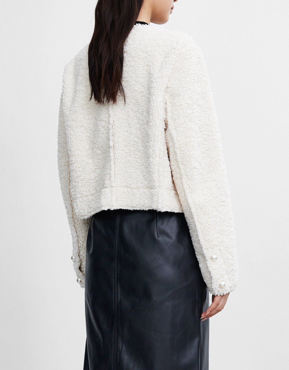 Faux Pearl Button Dual Pocket Jacket - Image 10