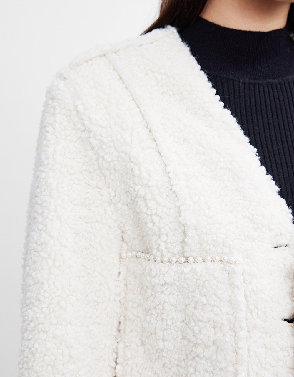 Faux Pearl Button Dual Pocket Jacket - Image 11