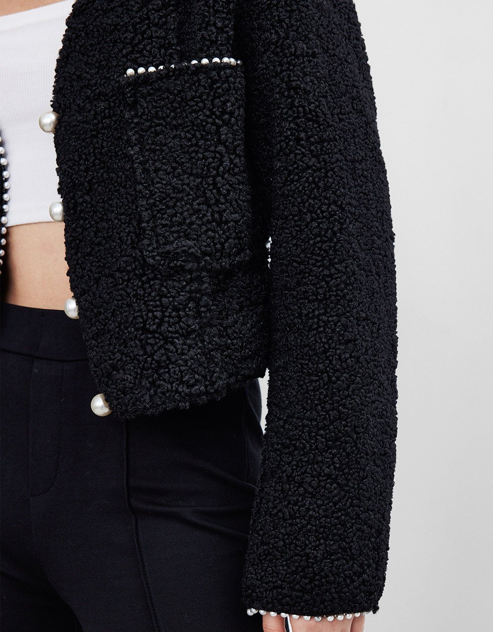 Faux Pearl Button Dual Pocket Jacket - Image 5